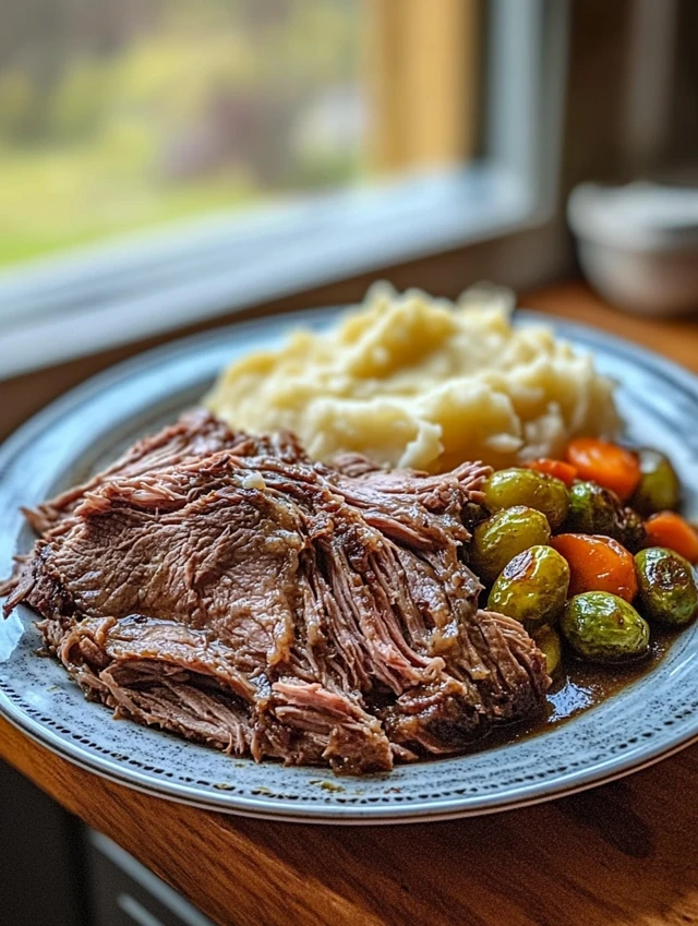Juicy Mississippi Pot Roast served over mashed potatoes
