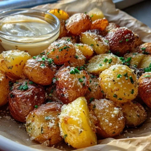Crispy Air Fryer Garlic Parmesan Potatoes served fresh