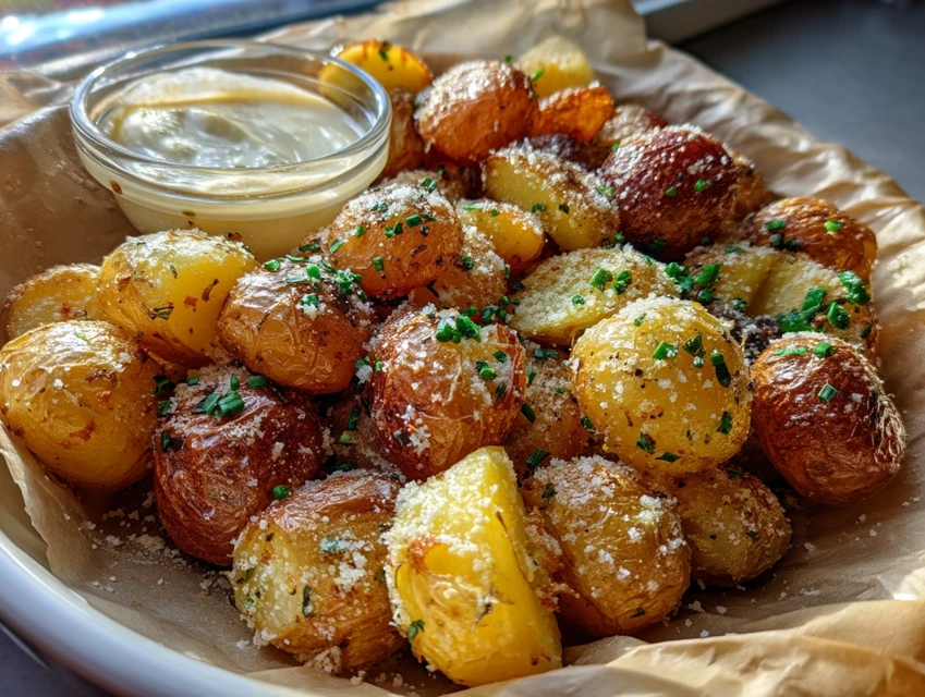Crispy Air Fryer Garlic Parmesan Potatoes served fresh
