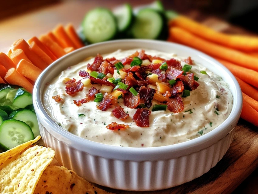 Boat Dip Recipe served with chips and fresh vegetables