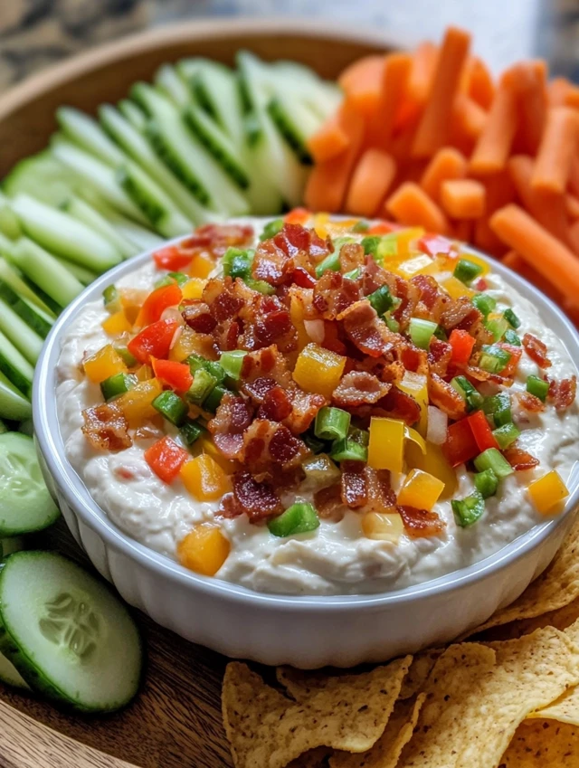 Boat Dip Recipe served with chips and fresh vegetables