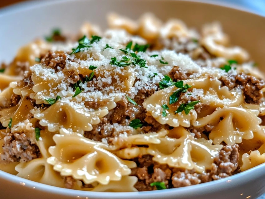 Creamy Beef and Bowtie Pasta