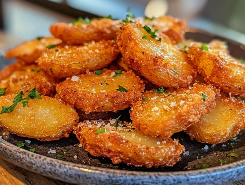 Crispy Garlic Parmesan Potatoes Recipe on a tray