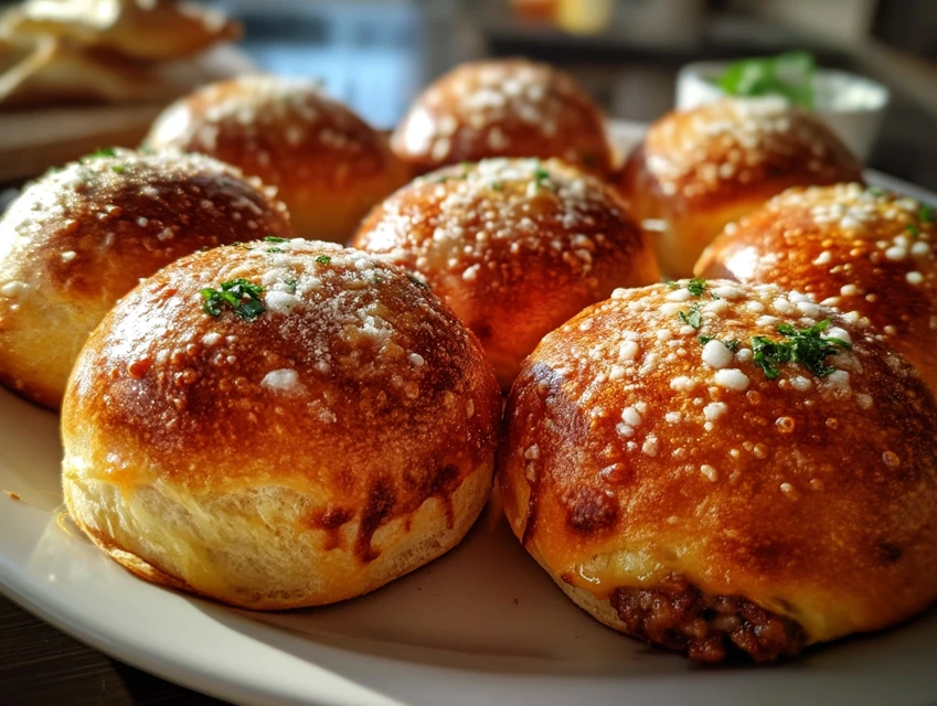Garlic Parmesan Cheeseburger Bombs recipe served fresh