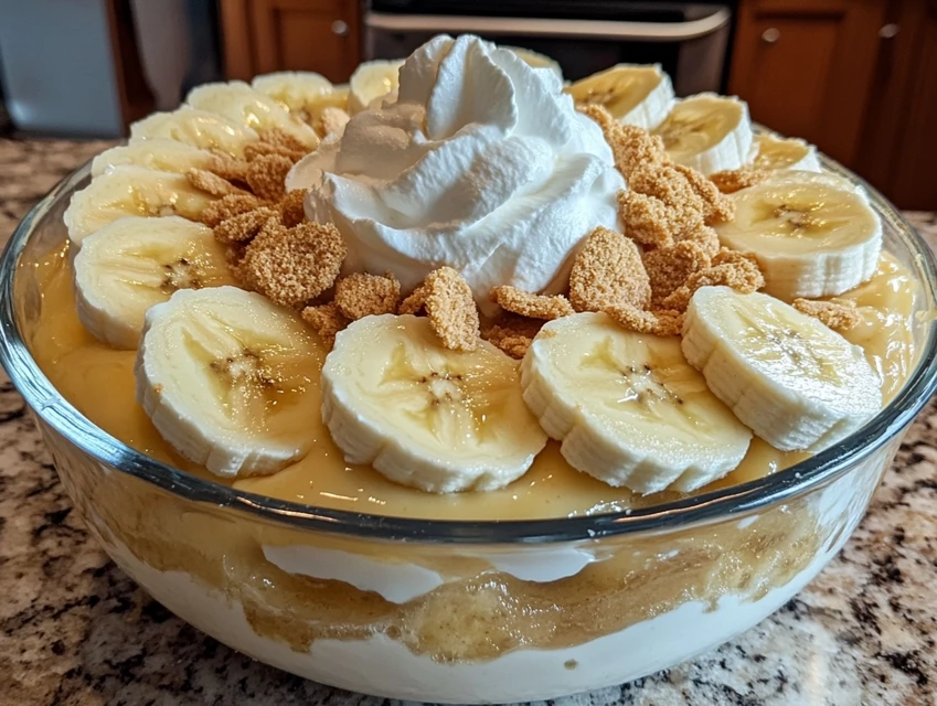 Homemade banana pudding recipe in trifle bowl
