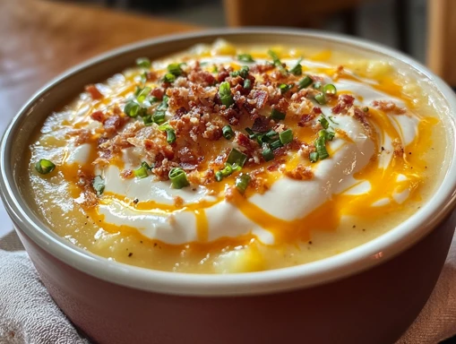 Homemade Loaded Potato Soup with bacon, cheese, and green onions
