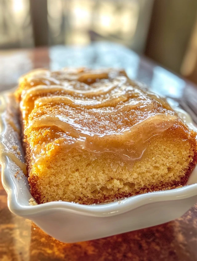 Honey Bun Cake Recipe with glaze on rustic table