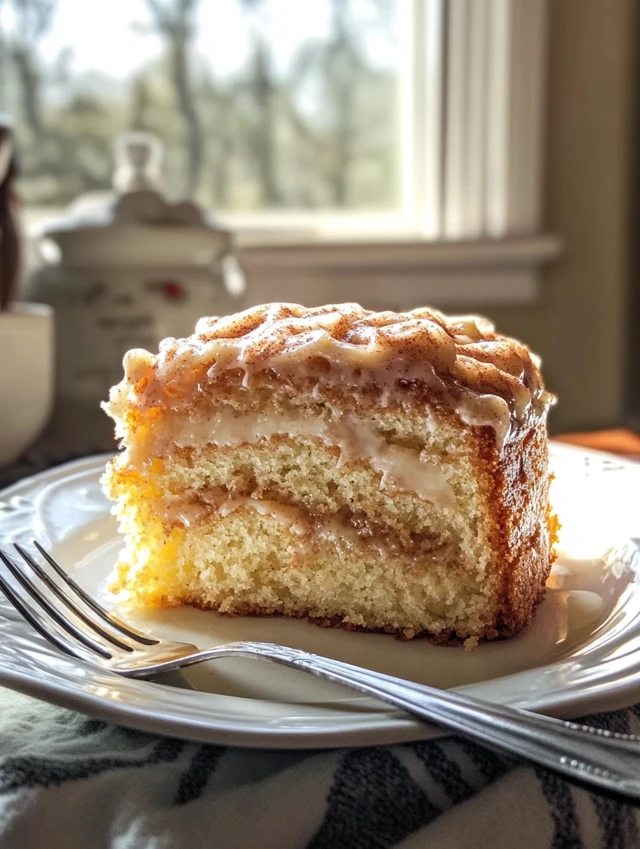 Honey Bun Cake Recipe with glaze on rustic table