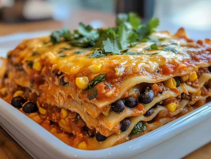 Mexican lasagna recipe baked with cheese
