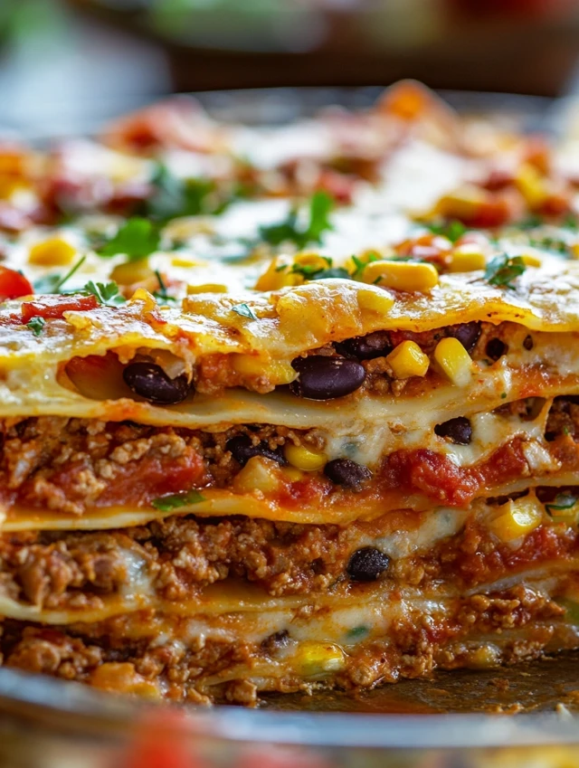 Mexican lasagna recipe baked with cheese