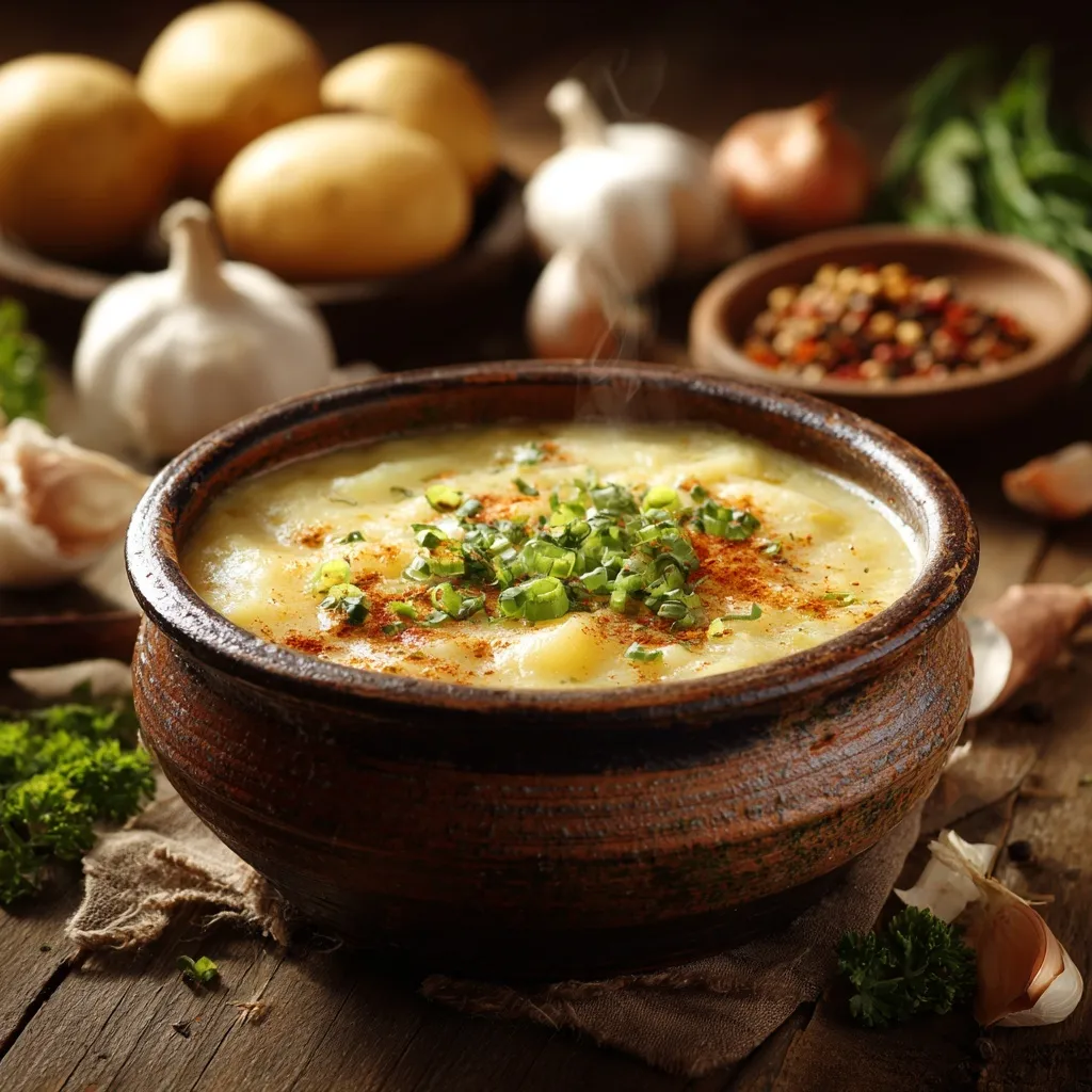 Cajun Potato Soup Recipe served hot with fresh herbs