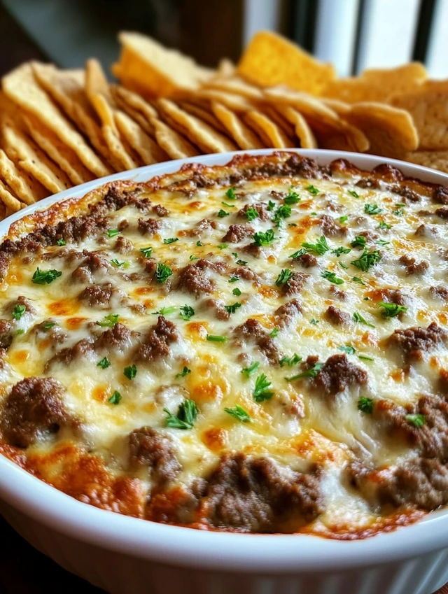 Cheesesteak dip served with bread and chips