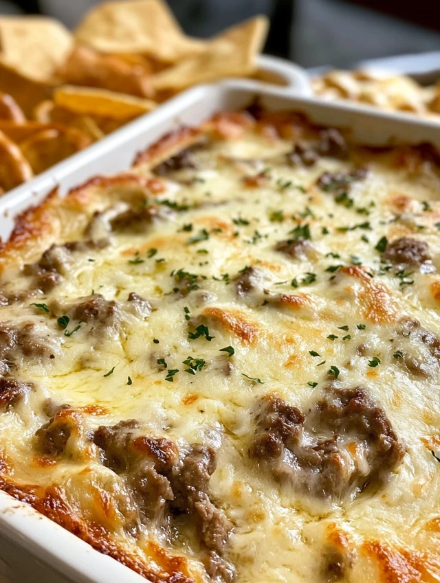 Cheesesteak Dip Recipe served warm in skillet