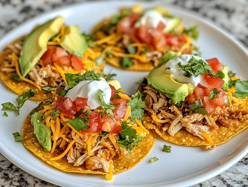 Chicken Tostadas Recipe plated beautifully with fresh toppings