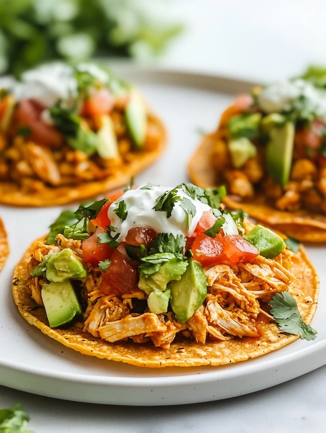 Chicken Tostadas Recipe plated beautifully with fresh toppings