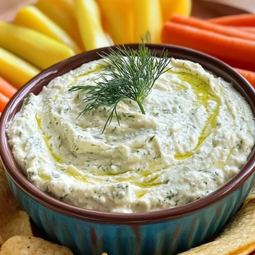 dill pickle dip with fresh ingredients on table