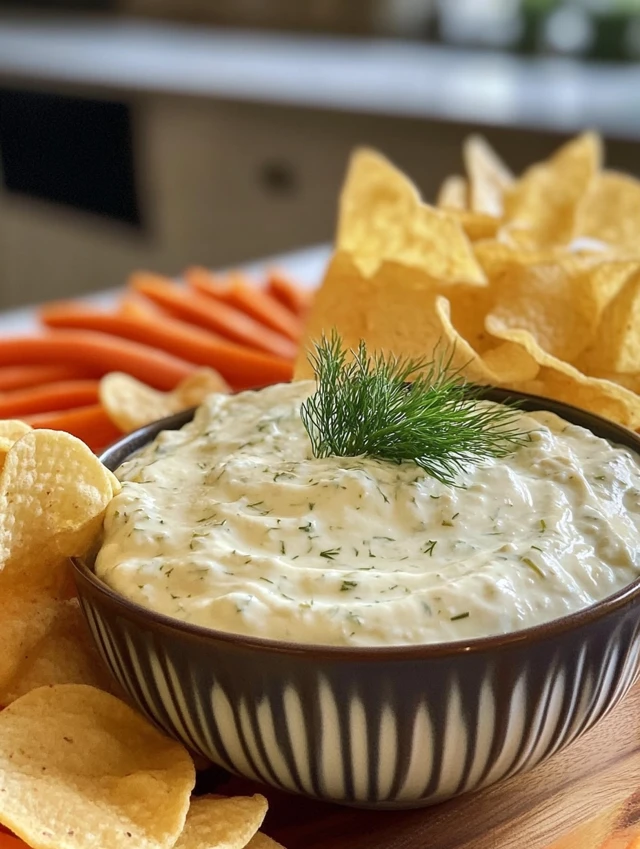 dill pickle dip recipe card and final dish