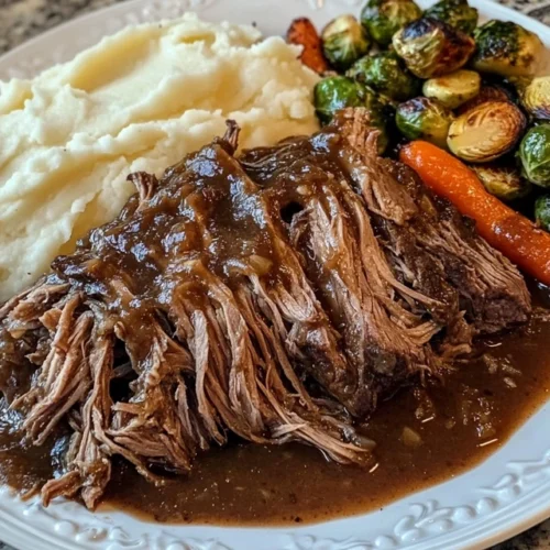 Juicy Mississippi Pot Roast served with sides on a rustic table