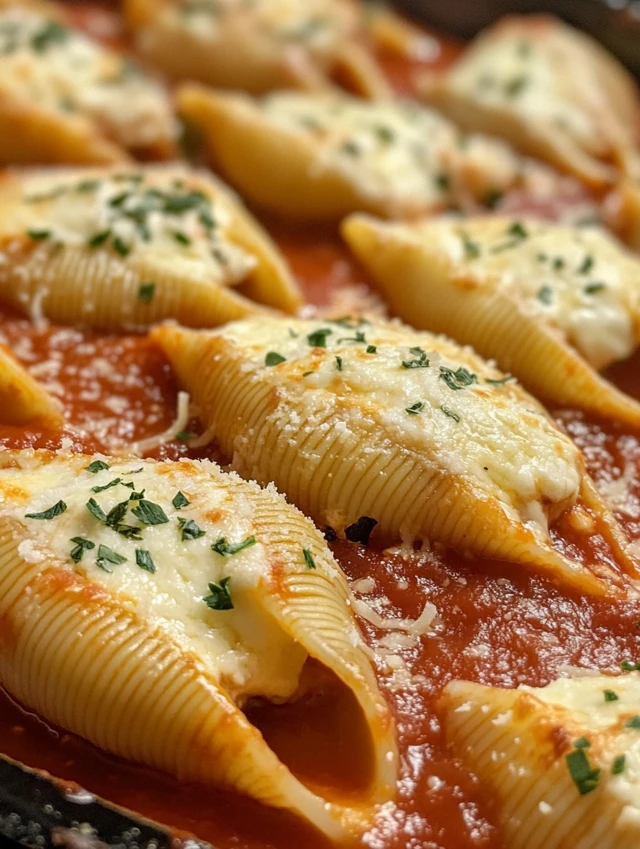 Stuffed shells recipe baked with marinara and cheese
