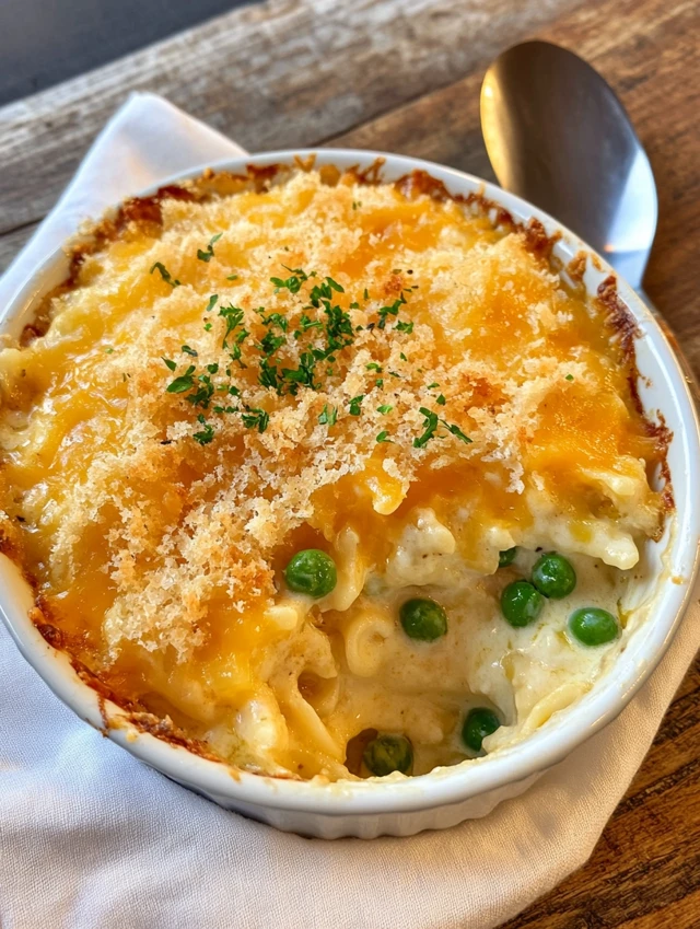Tuna noodle casserole recipe baked to golden perfection