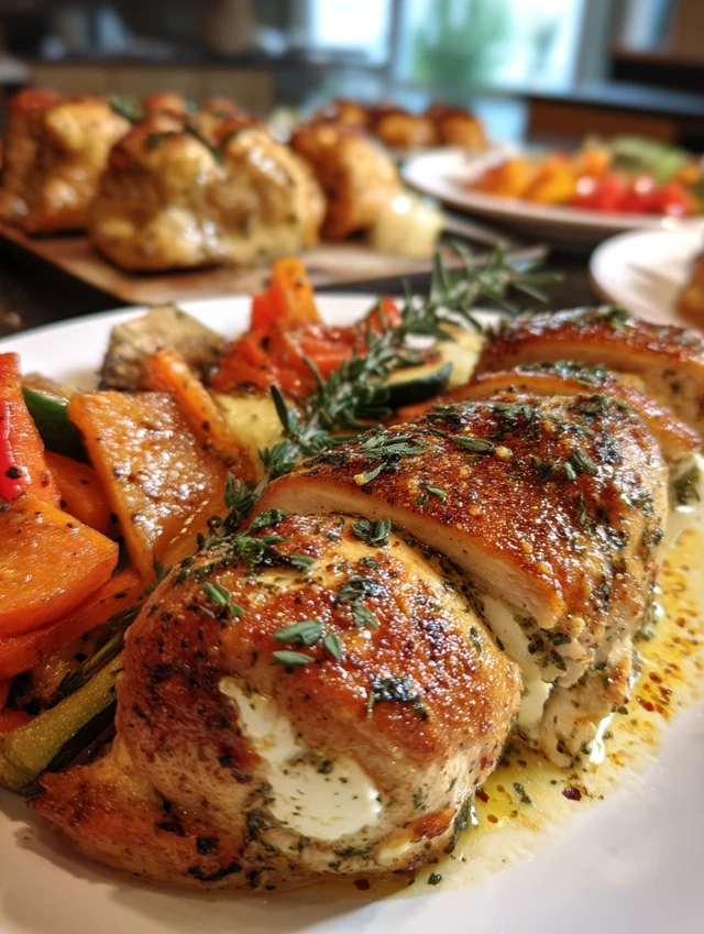 A gourmet-style dinner featuring the Boursin Garlic Herb Chicken Recipe, paired with elegant sides and wine for the perfect presentation