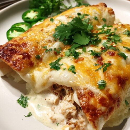 Jalapeño popper chicken enchiladas smothered in creamy sauce and melted cheese showing cross-section with spicy creamy filling