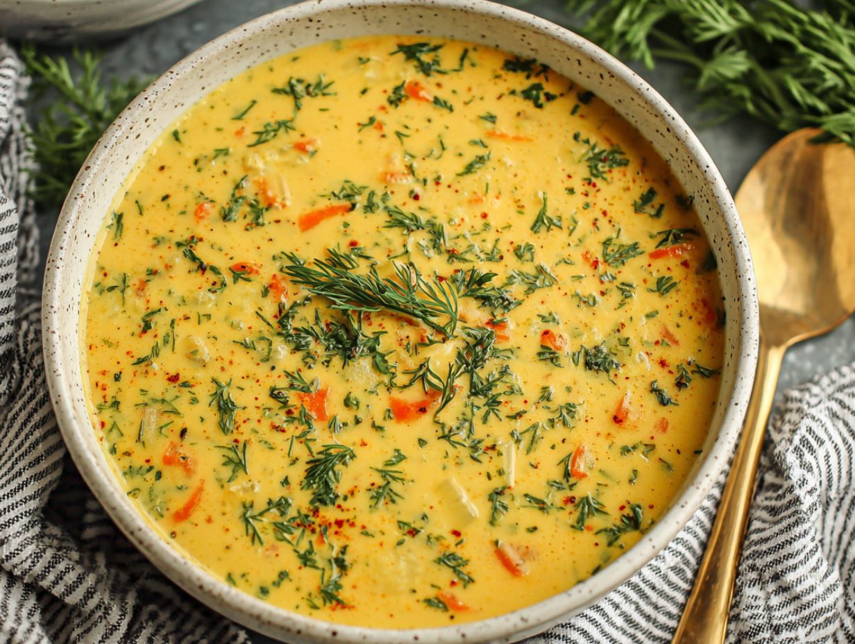 Creamy carrot potato soup in ceramic bowl garnished with fresh parsley, showing orange broth with visible vegetable chunks, served with crusty bread on kitchen counter
