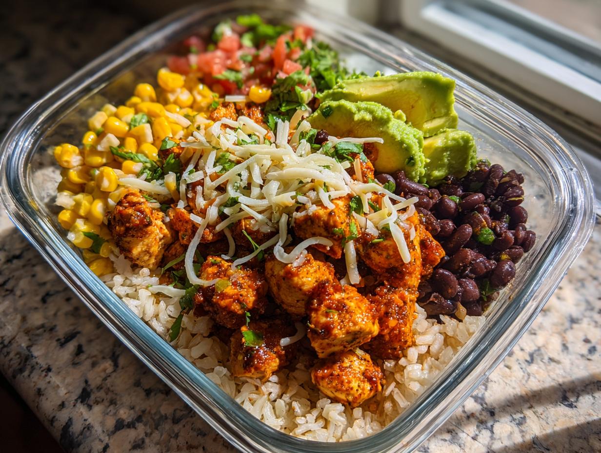 chicken burrito bowl meal prep