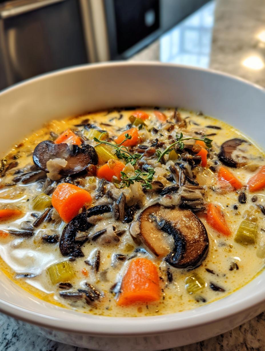 creamy mushroom wild rice soup - detail 1