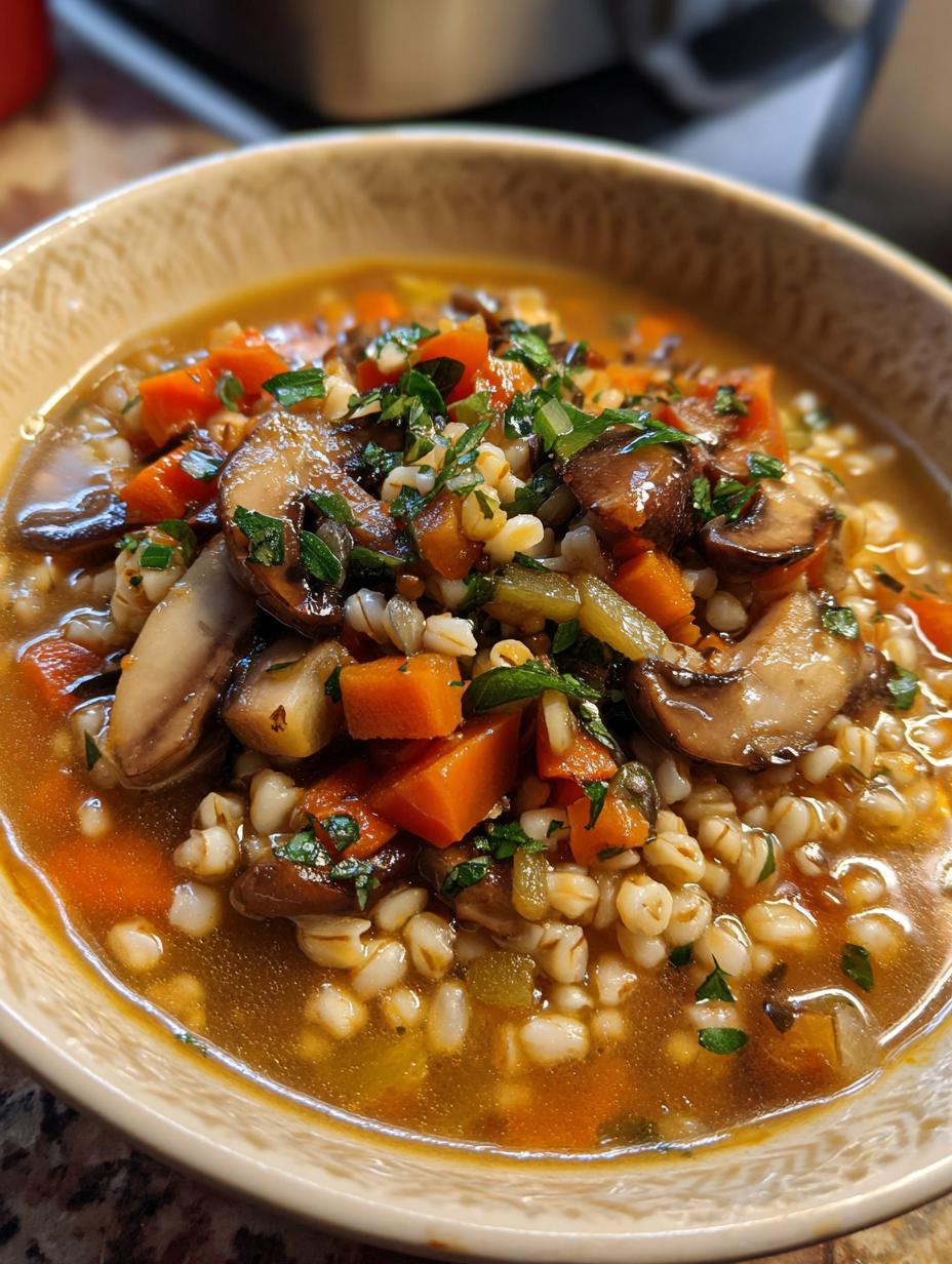mushroom barley soup vegan - detail 1