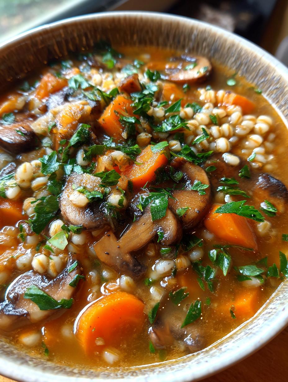 mushroom barley soup vegan - detail 2