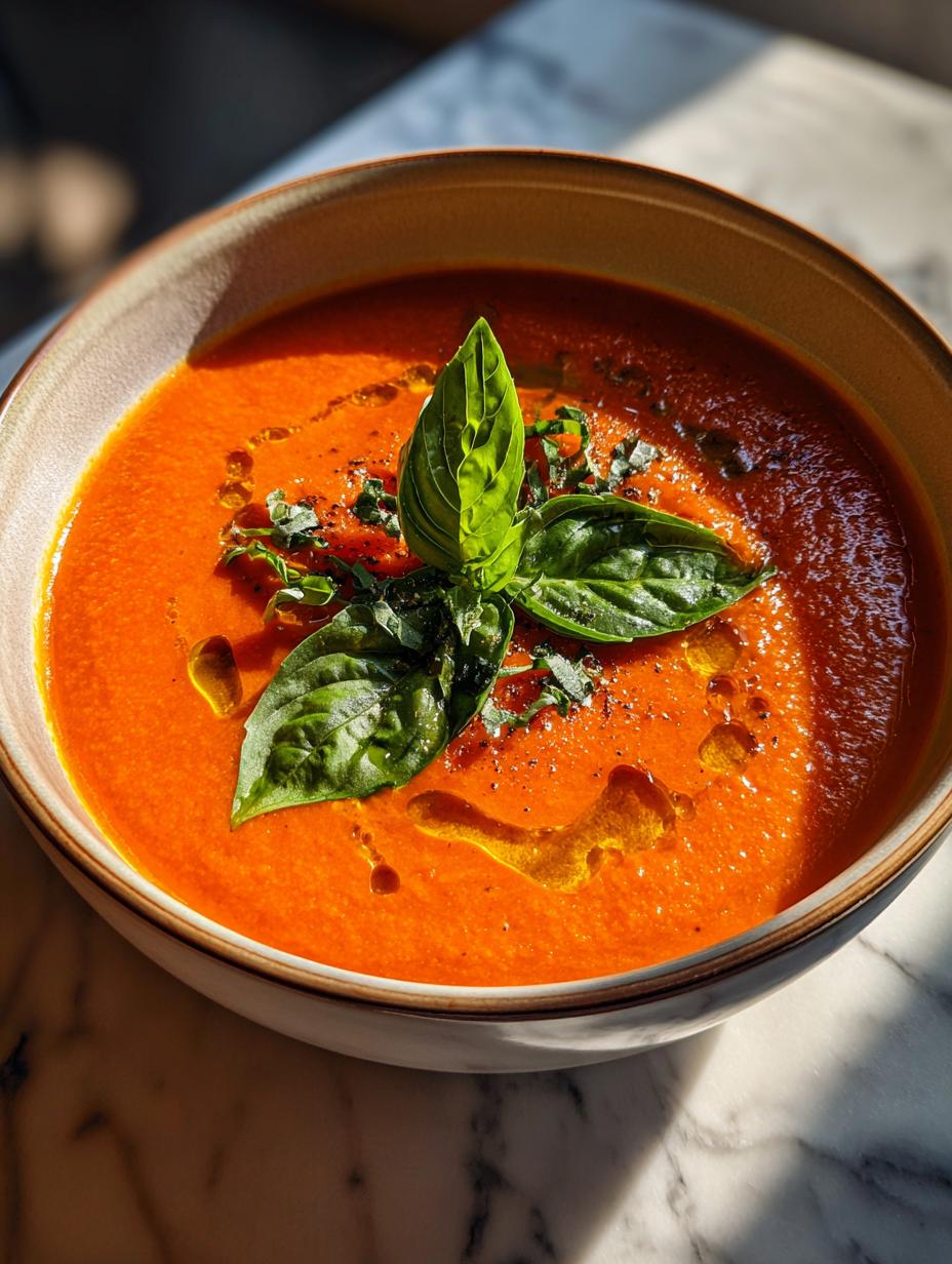 roasted red pepper tomato soup - detail 1