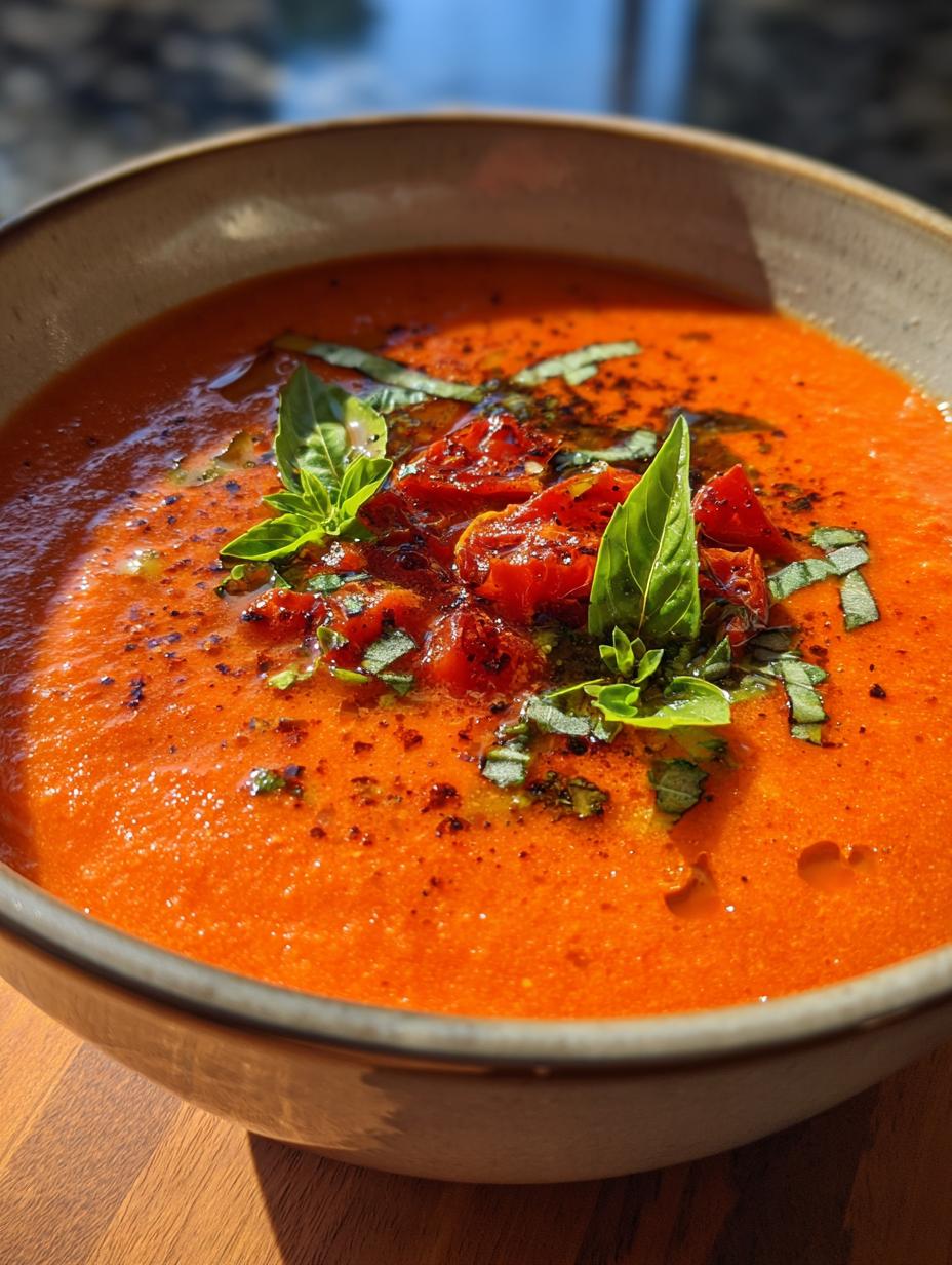 roasted red pepper tomato soup - detail 2
