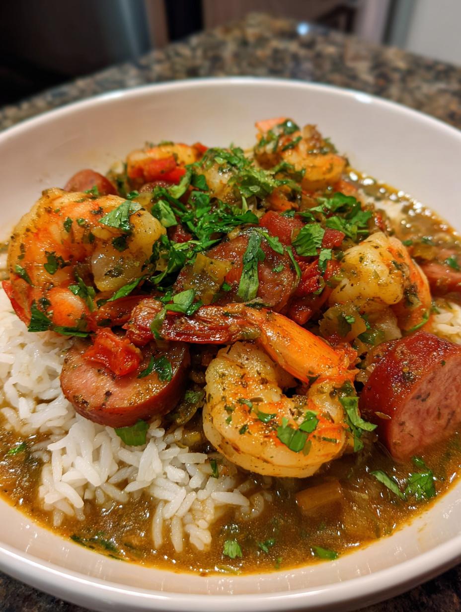 shrimp and sausage gumbo - detail 1