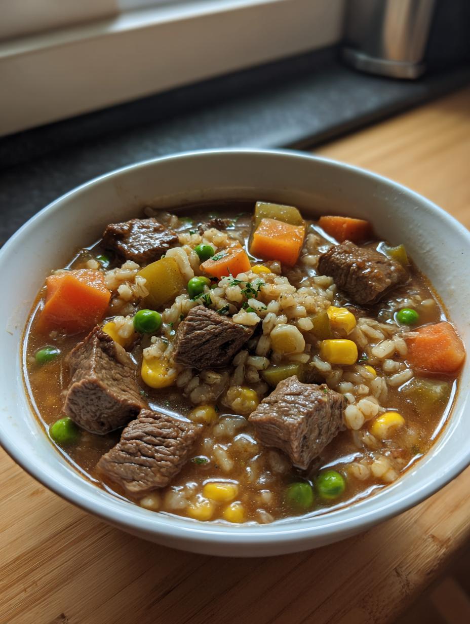 beef barley vegetable soup - detail 1