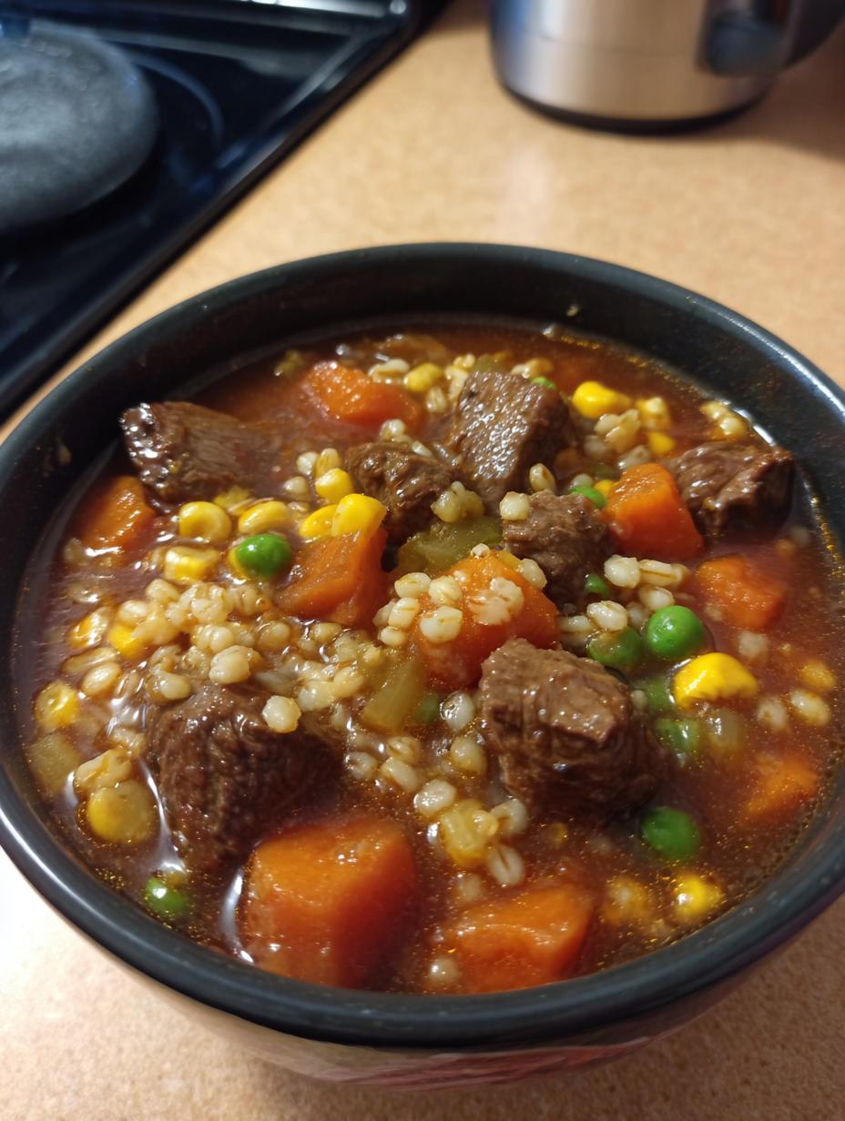 beef barley vegetable soup - detail 2