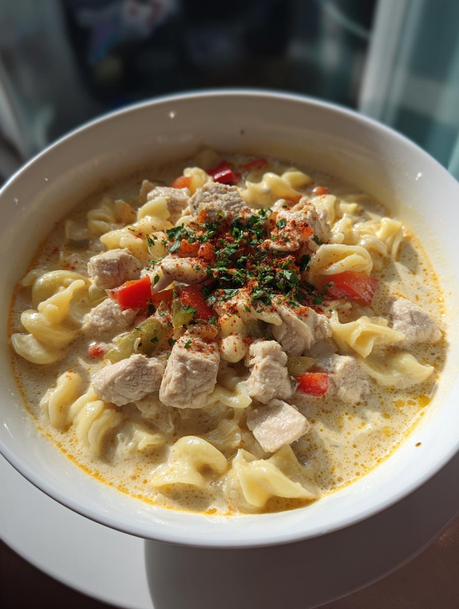 creamy cajun chicken pasta soup - detail 1