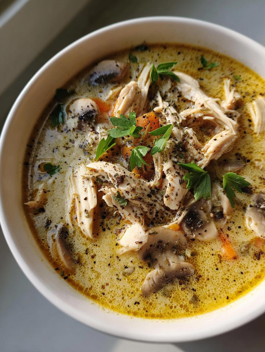 creamy chicken mushroom soup - detail 1