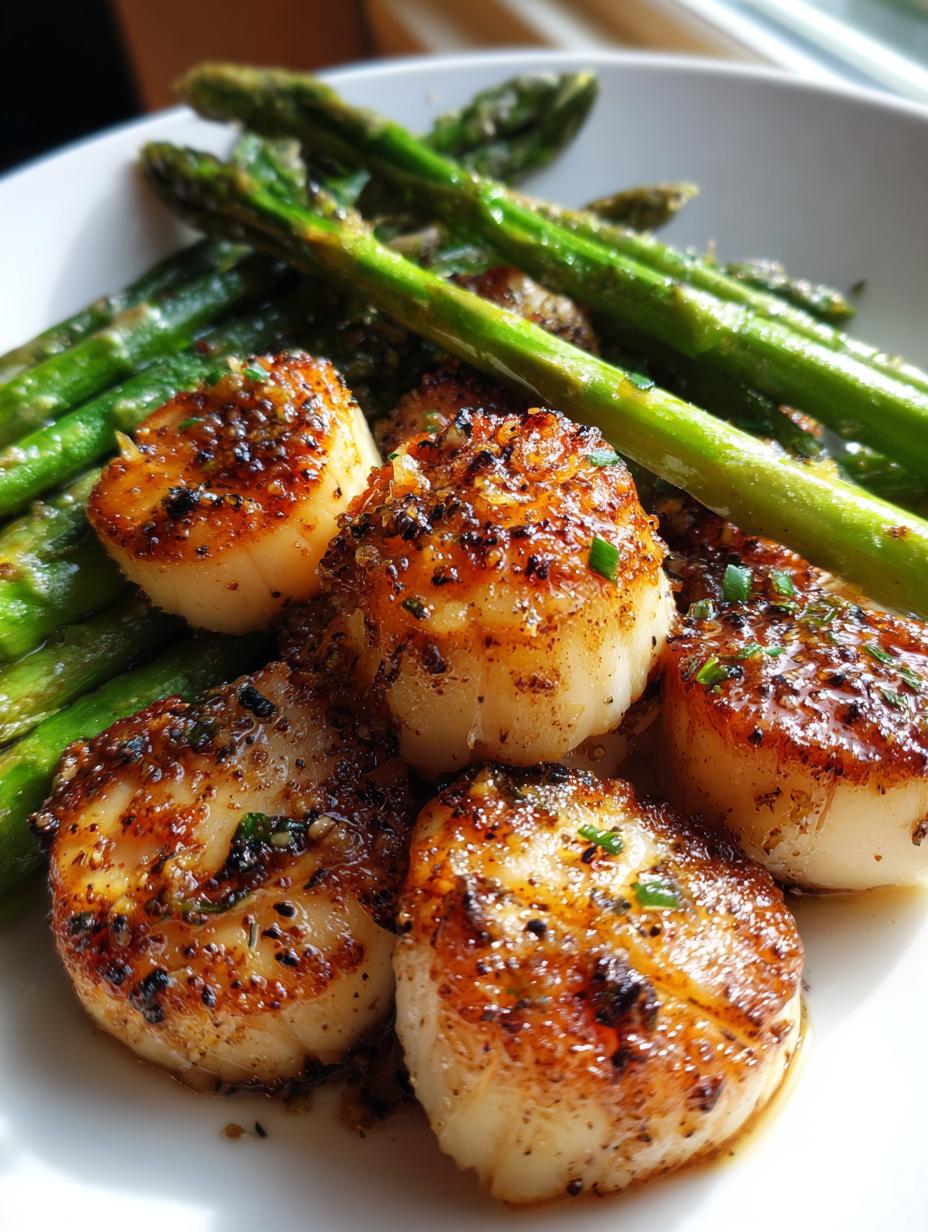 garlic butter scallops asparagus - detail 1