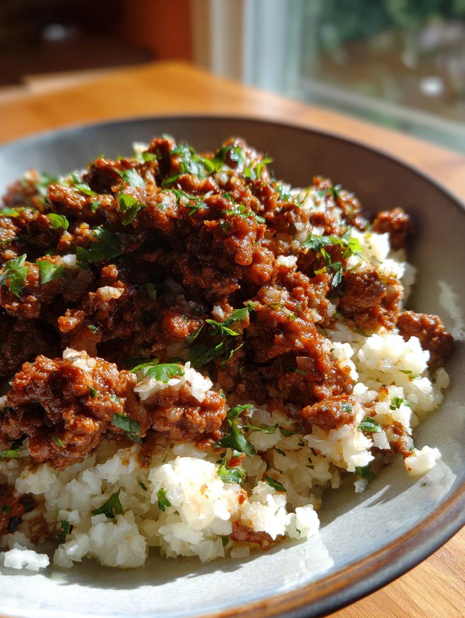 ground beef cauliflower rice bowl - detail 1