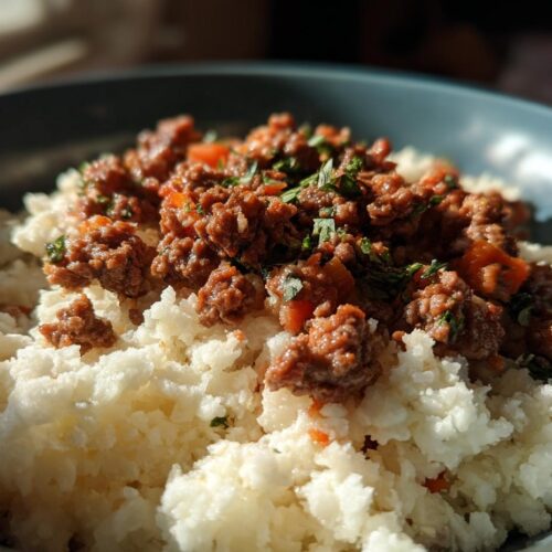 ground beef cauliflower rice bowl