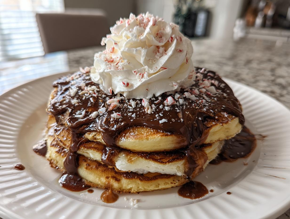 peppermint hot chocolate pancakes