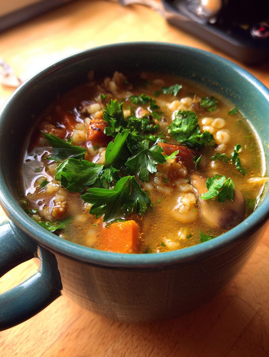 polish mushroom barley soup - detail 1