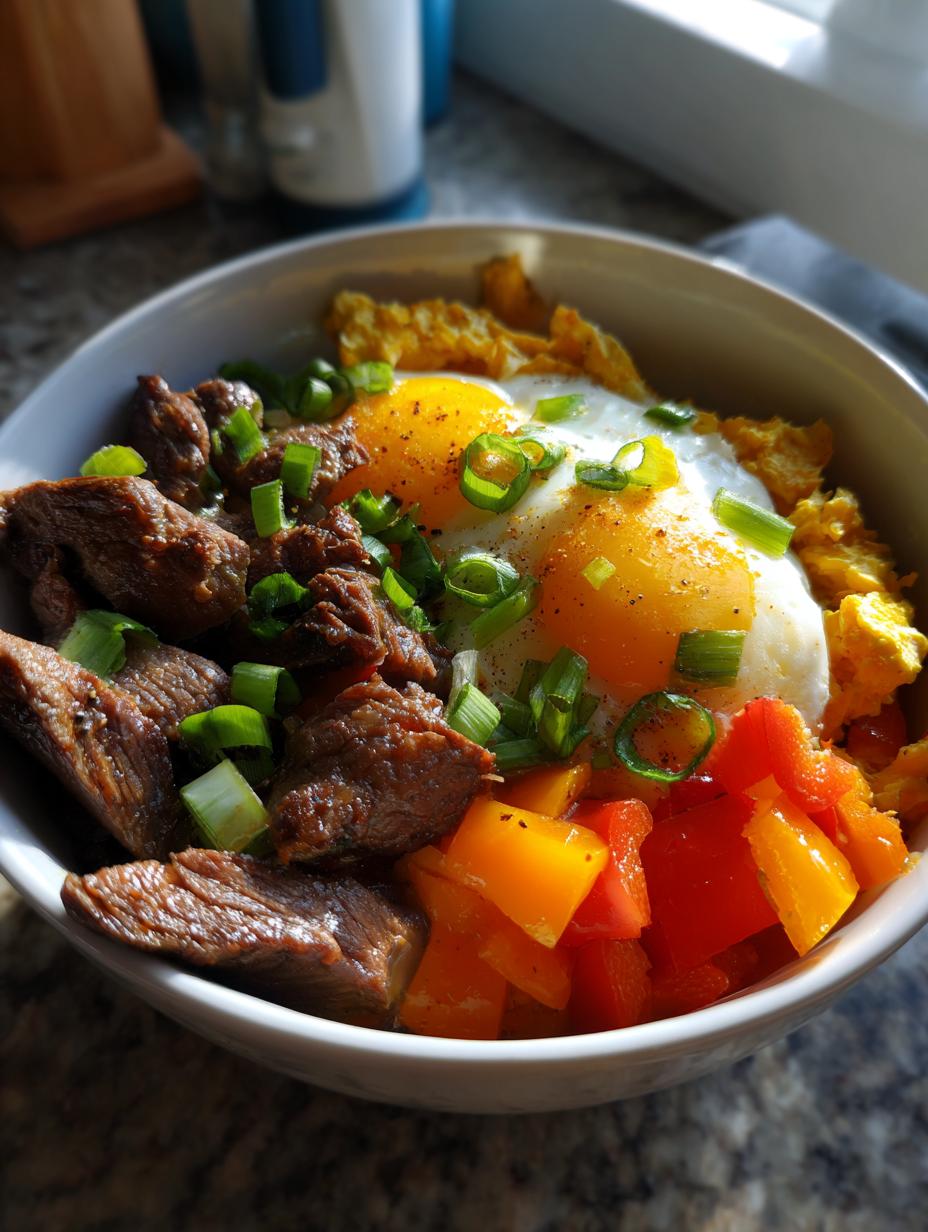 steak and eggs breakfast bowl - detail 1