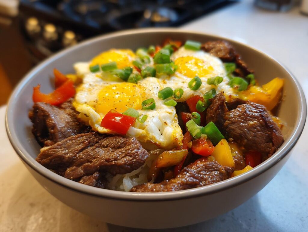 steak and eggs breakfast bowl