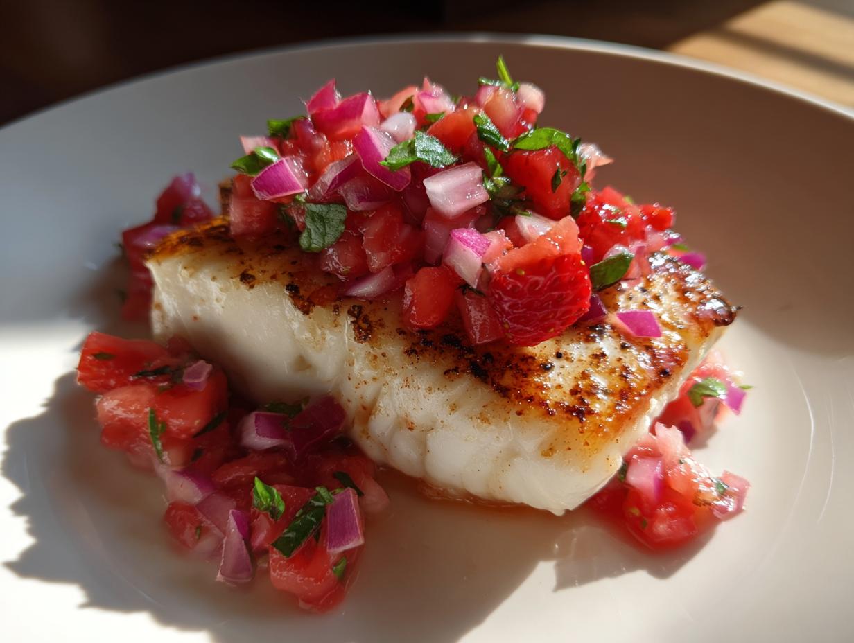 Grilled Halibut with Strawberry Relish
