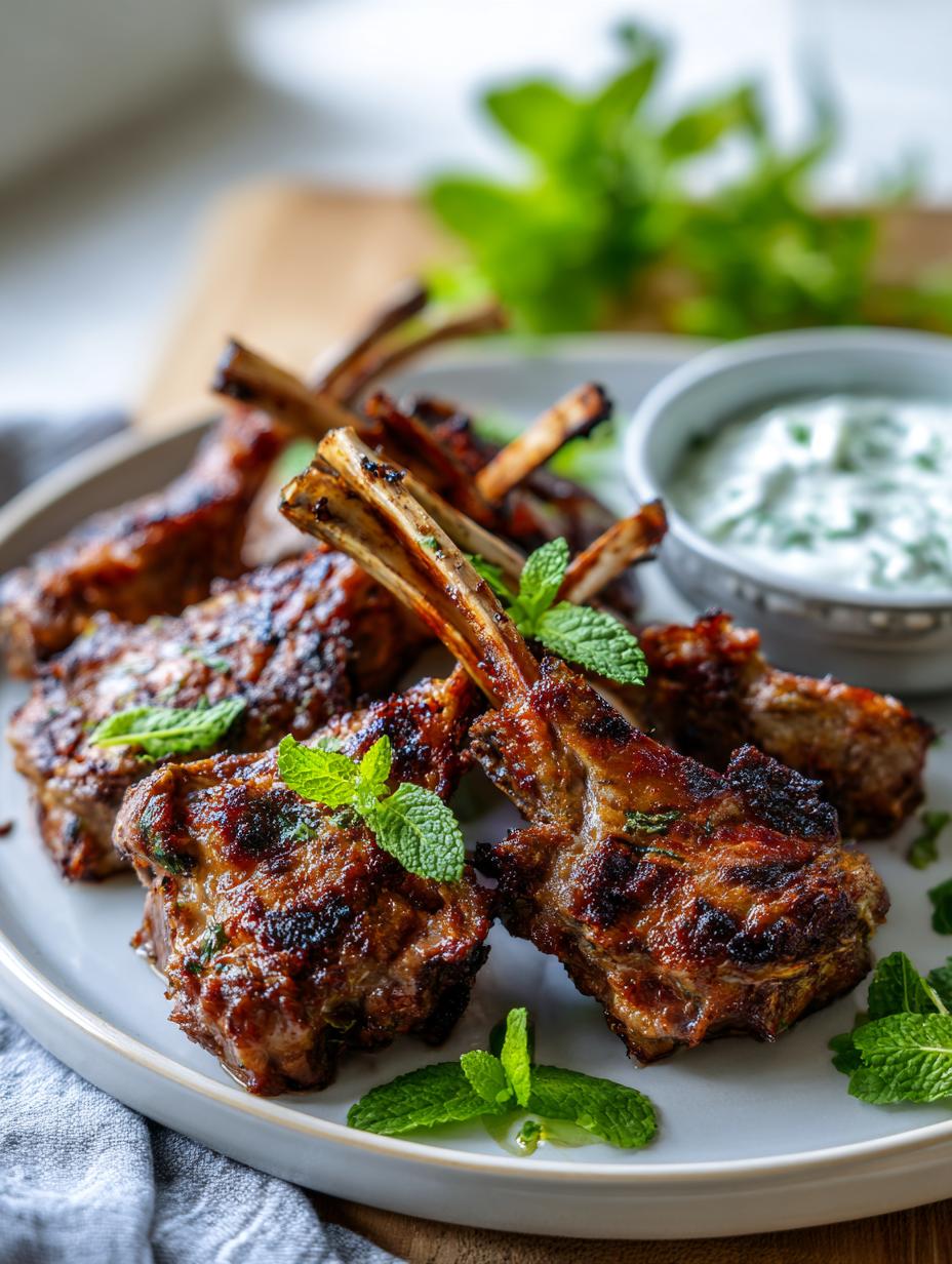 Grilled Lamb Lollipops with Mint Yogurt - detail 1