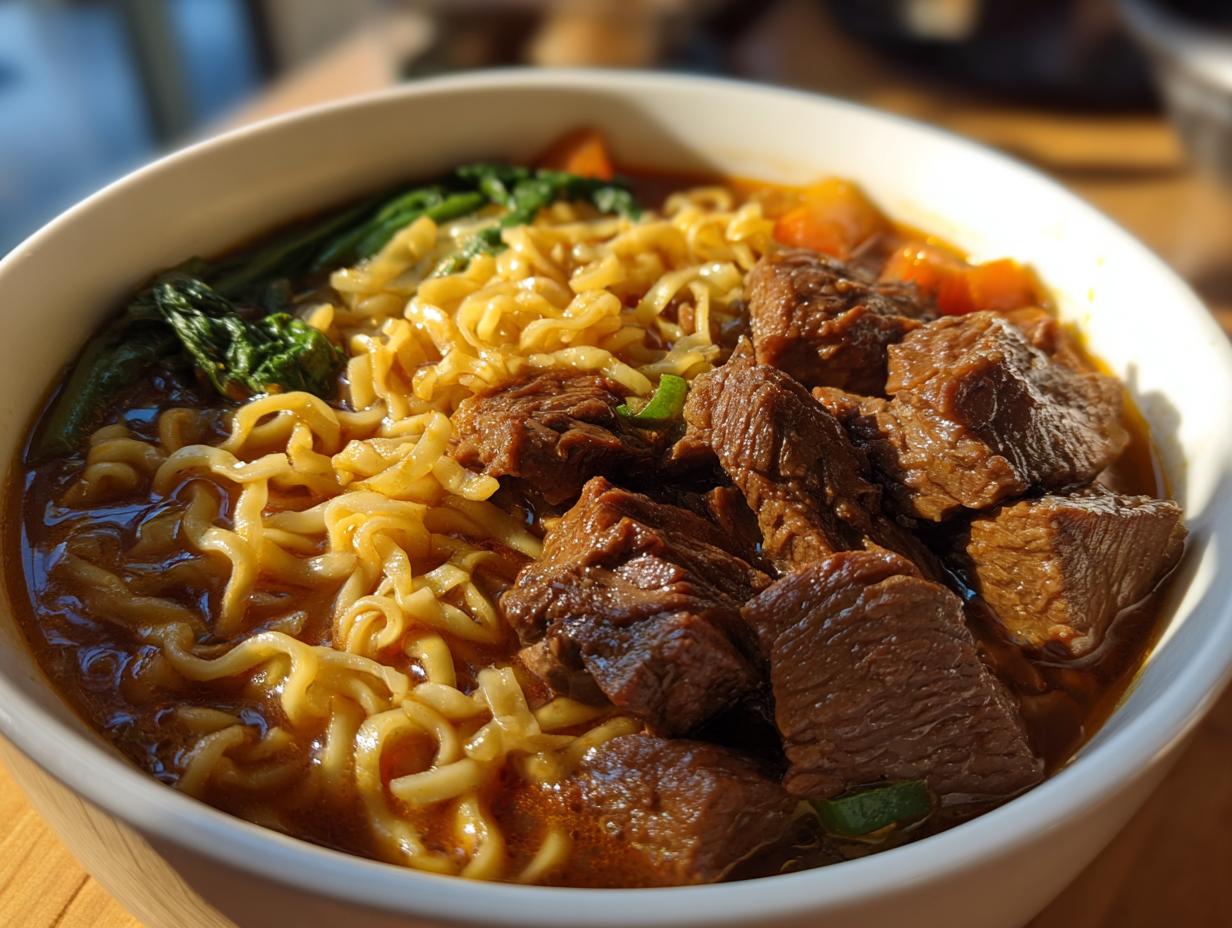Beef Ramen Noodles in the Slow Cooker