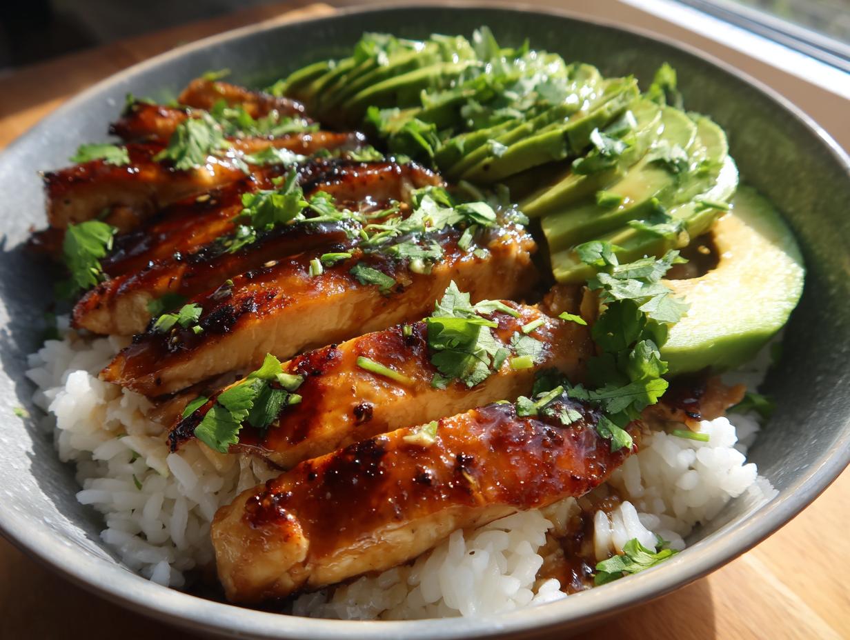 Honey Lime Chicken and Avocado Rice Bowl