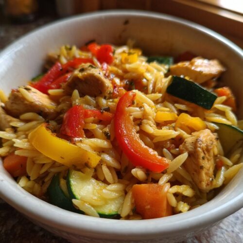 Lemon Chicken Veggie Orzo Stir Fry